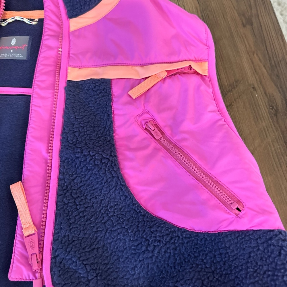 Free People Movement Fleece Vest Pink Navy Colorblock Women’s Small - Picture 2 of 6
